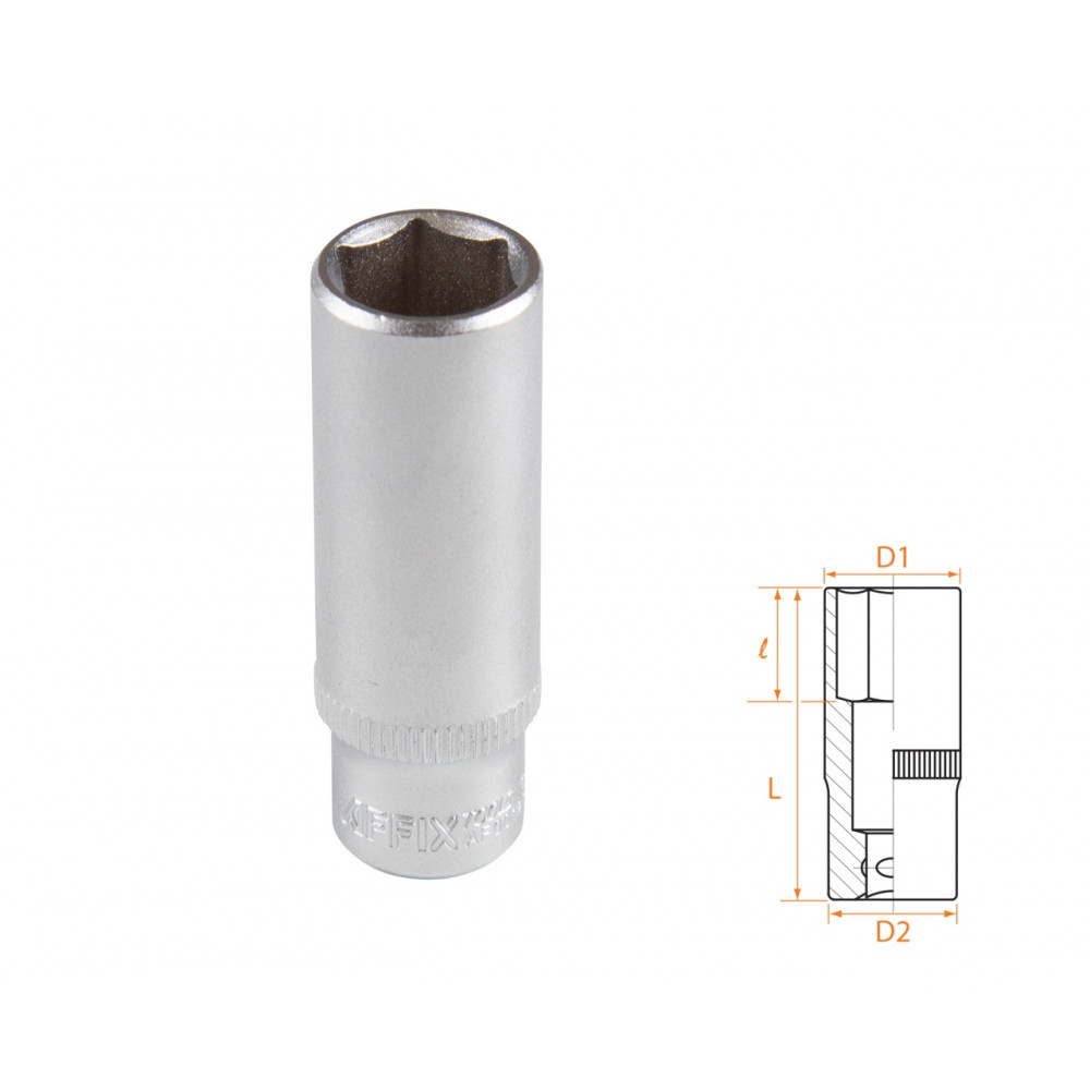 Головка торцевая глубокая шестигранная 1/4", 12 мм AFFIX AF00120012