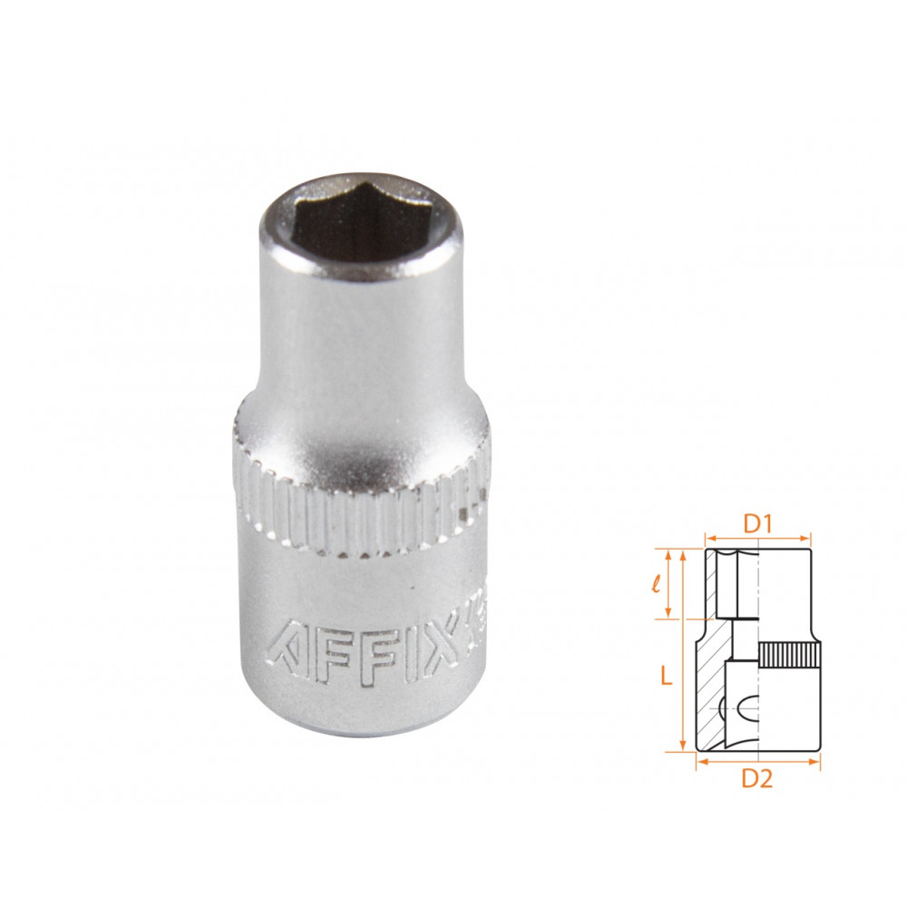 Головка торцевая стандартная шестигранная 1/4", 6 мм AFFIX AF00020006