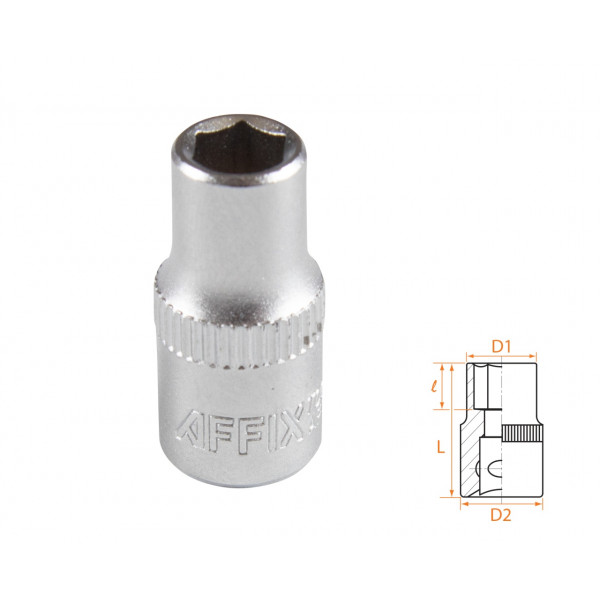 Головка торцевая стандартная шестигранная 1/4", 6 мм AFFIX AF00020006