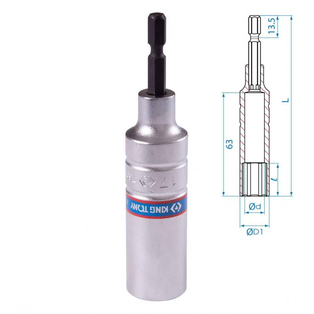 Головка для шуруповерта шестигранная 1/4", 17 мм, L = 110 мм KING TONY 76C1117M