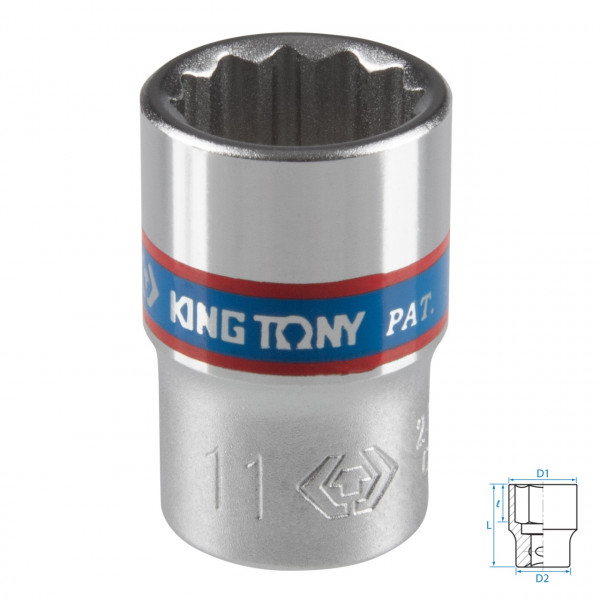 Головка торцевая стандартная двенадцатигранная 1/4", 11 мм KING TONY 233011M