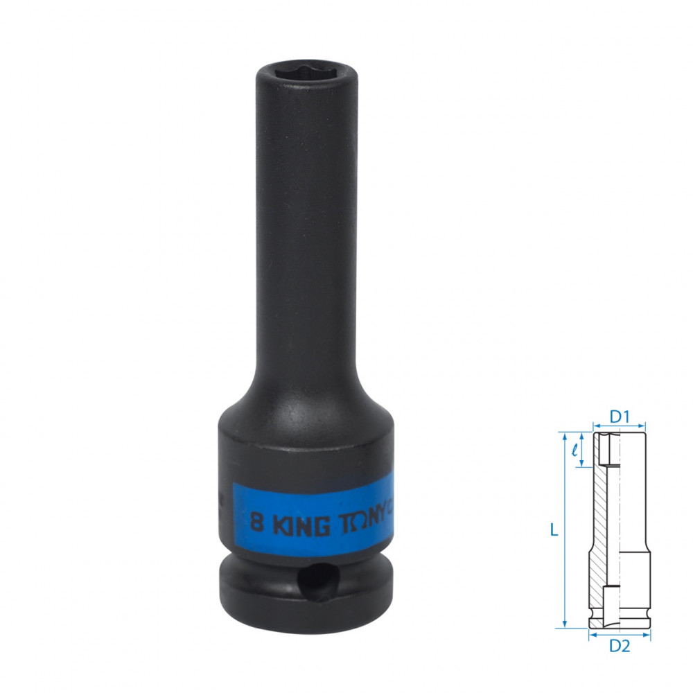 Головка торцевая ударная глубокая шестигранная 1/2", 8 мм KING TONY 443508M