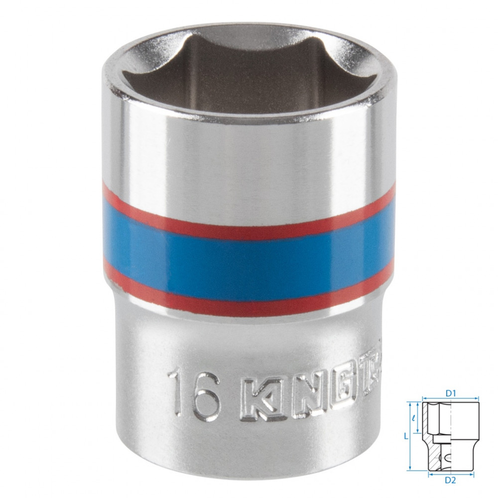 Головка торцевая стандартная шестигранная 3/8", 16 мм KING TONY 333516M