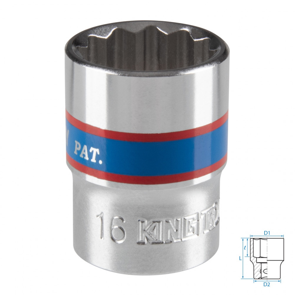 Головка торцевая стандартная двенадцатигранная 3/8", 16 мм KING TONY 333016M