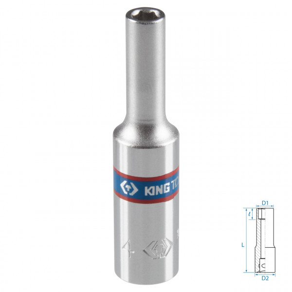 Головка торцевая глубокая шестигранная 1/4", 4 мм KING TONY 223504M