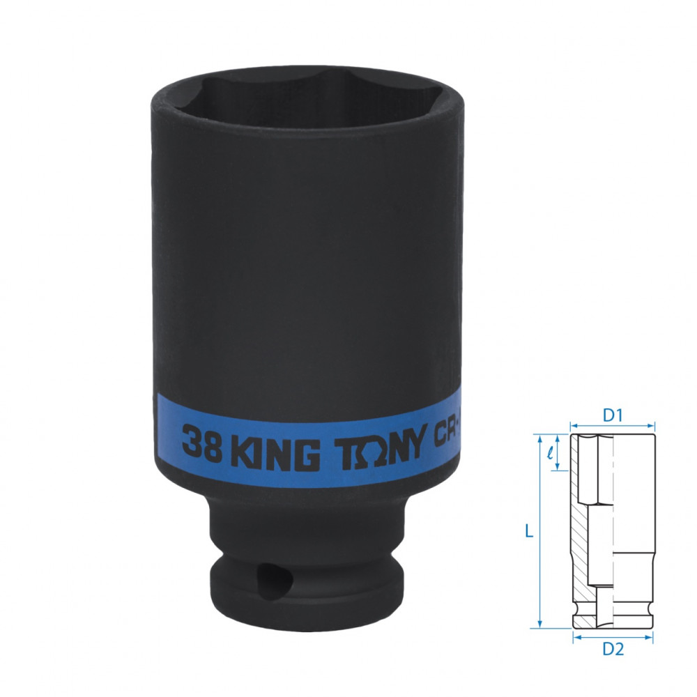 Головка торцевая ударная глубокая шестигранная 1/2", 38 мм KING TONY 443538M