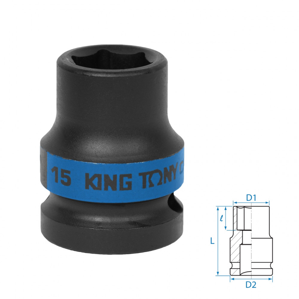 Головка торцевая ударная шестигранная 1/2", 15 мм KING TONY 453515M