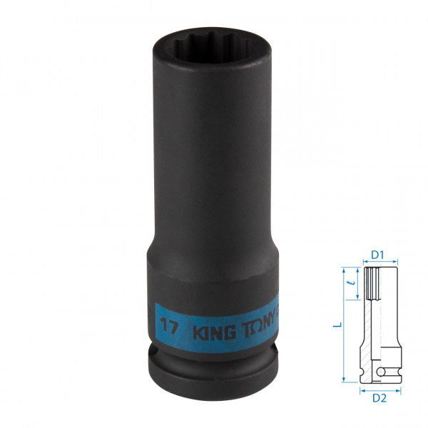 Головка торцевая ударная глубокая двенадцатигранная 1/2", 17 мм KING TONY 443017M