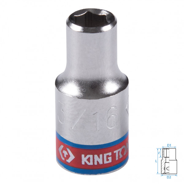 Головка торцевая стандартная шестигранная 1/4", 3/16", дюймовая KING TONY 233506S