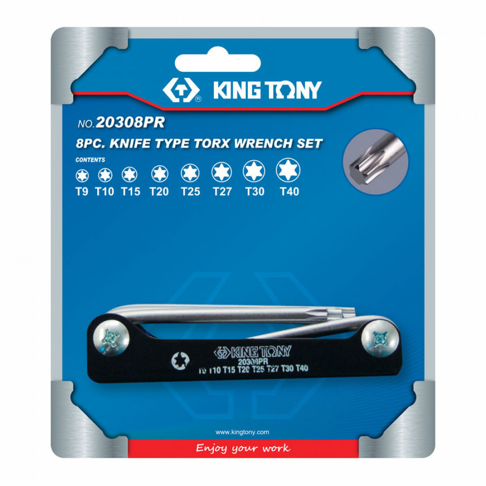 Набор Г-образных Torx, T9-T40, складные, 8 предметов KING TONY 20308PR