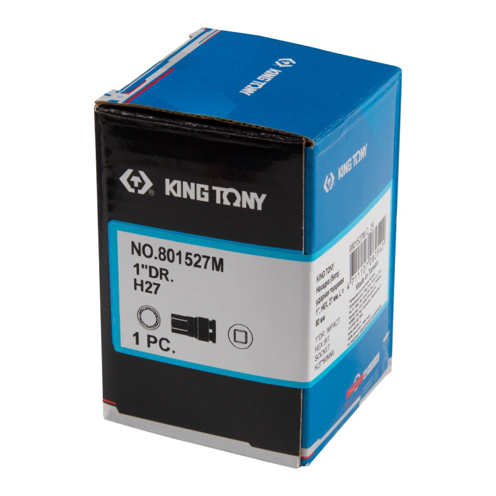 Насадка (бита) ударная торцевая 1", HEX, 27 мм, L = 80 мм KING TONY 801527M