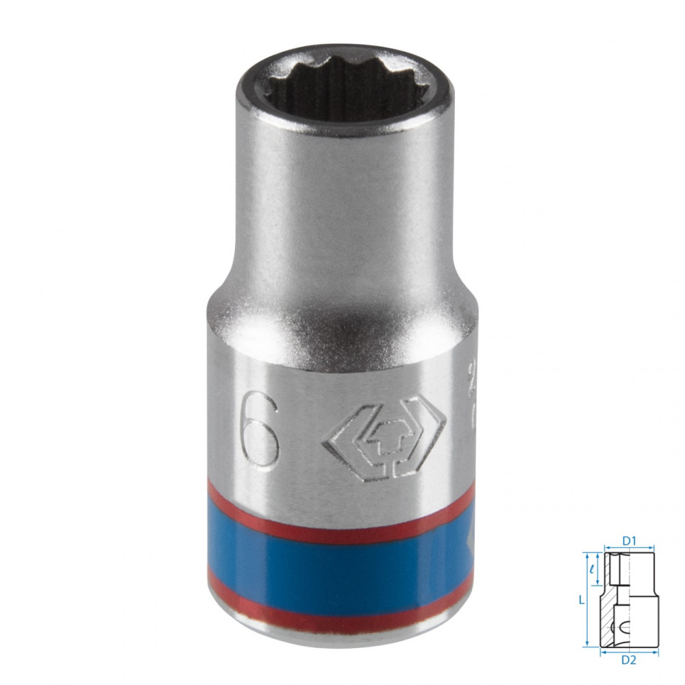 Головка торцевая стандартная двенадцатигранная 1/4", 6 мм KING TONY 233006M