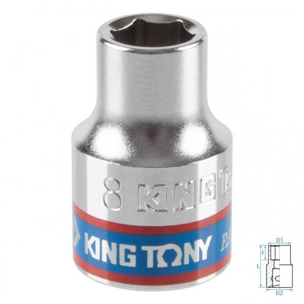 Головка торцевая стандартная шестигранная 3/8", 8 мм KING TONY 333508M
