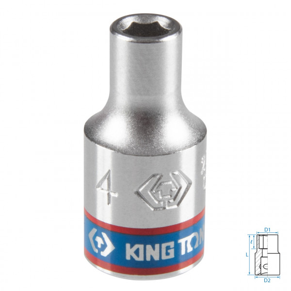 Головка торцевая стандартная шестигранная 1/4", 4 мм KING TONY 233504M