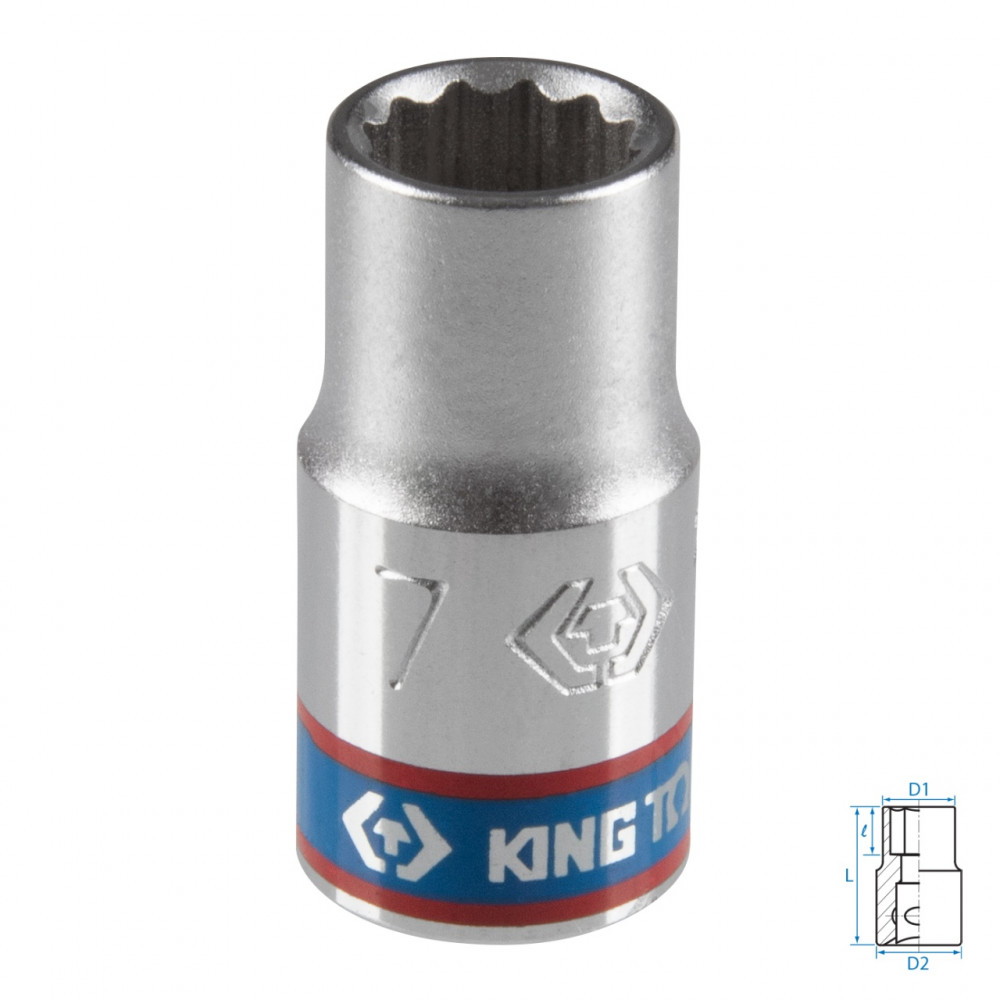 Головка торцевая стандартная двенадцатигранная 1/4", 7 мм KING TONY 233007M