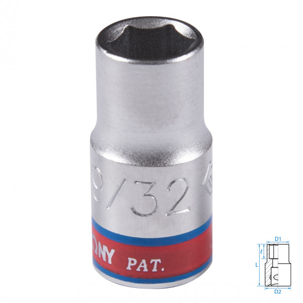Головка торцевая стандартная шестигранная 1/4", 9/32", дюймовая KING TONY 233509S