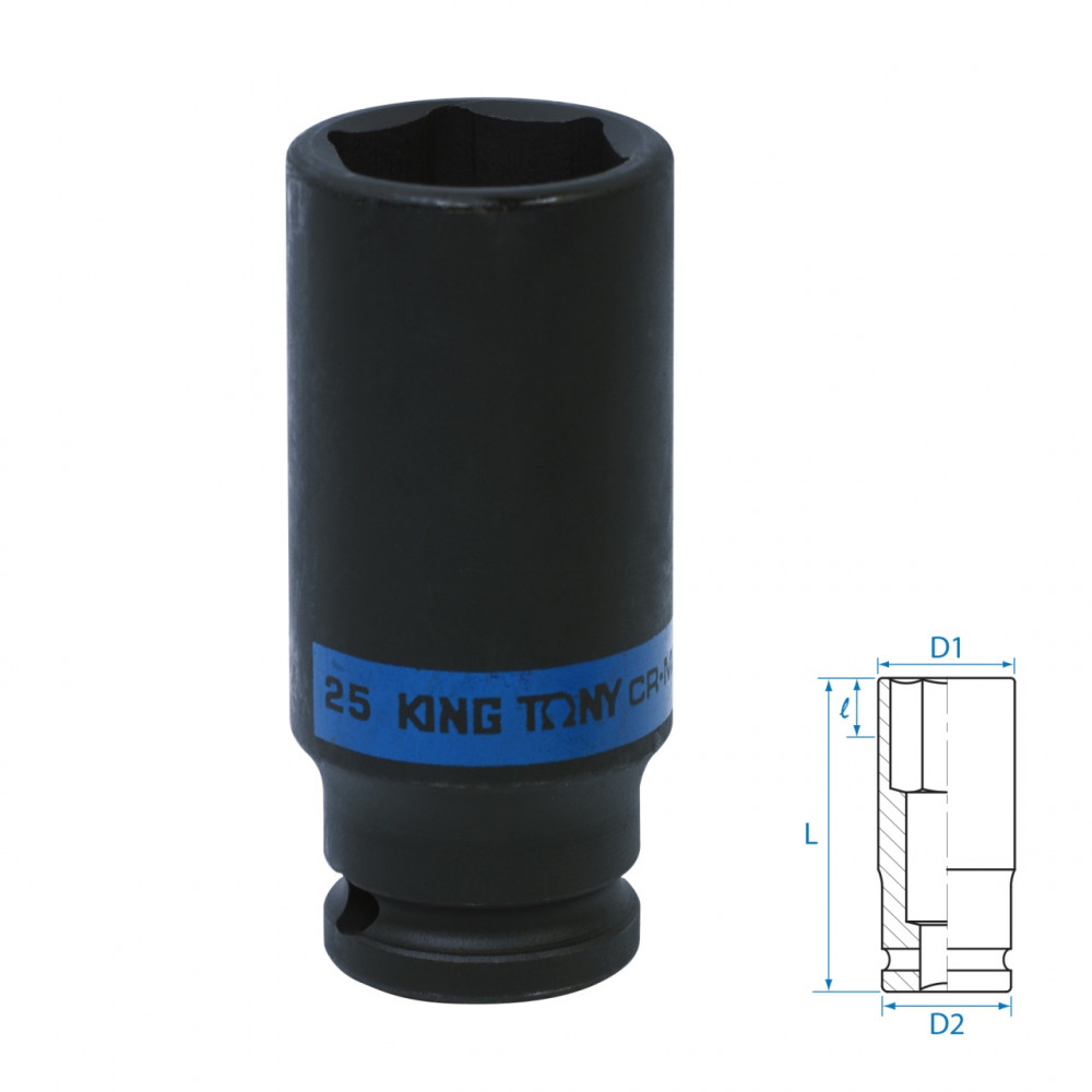 Головка торцевая ударная глубокая шестигранная 1/2", 25 мм KING TONY 443525M