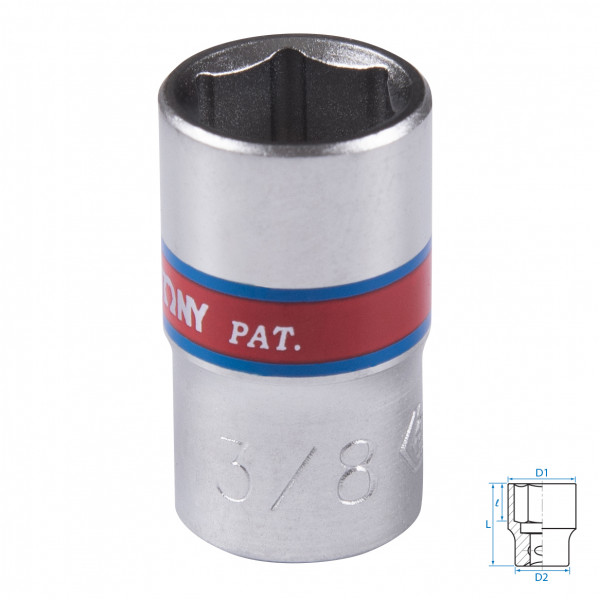 Головка торцевая стандартная шестигранная 1/4", 3/8", дюймовая KING TONY 233512S
