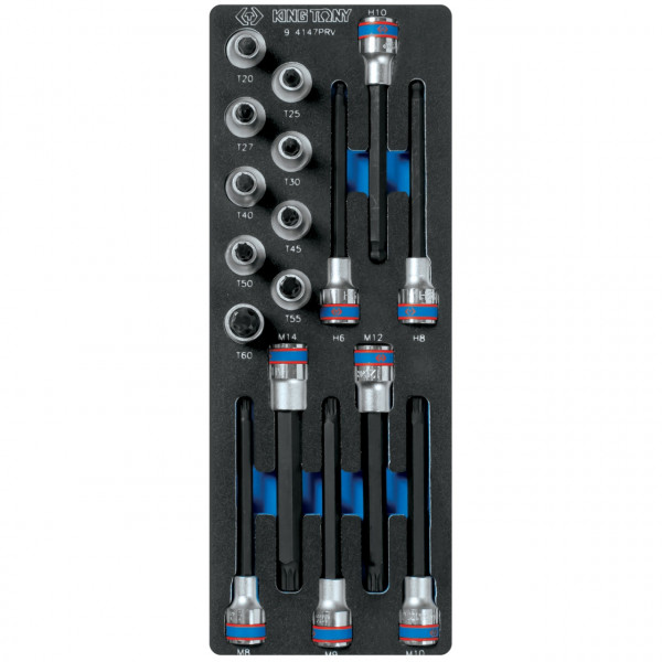 Набор насадок Hex, Torx и Spline, ложемент, 17 предметов KING TONY 9-4147PRV