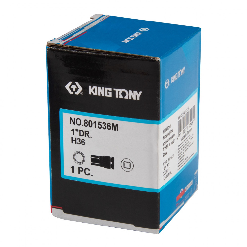 Насадка (бита) ударная торцевая 1", HEX, 36 мм, L = 80 мм KING TONY 801536M