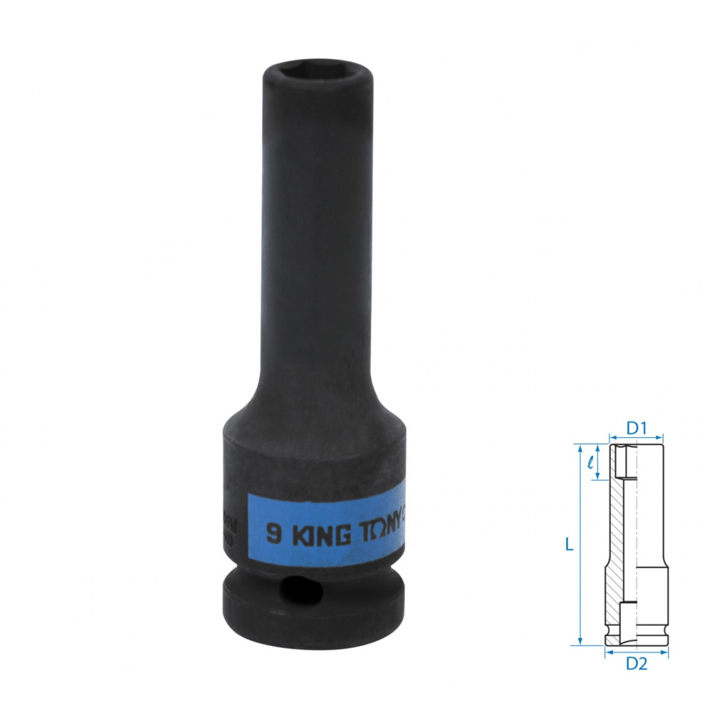 Головка торцевая ударная глубокая шестигранная 1/2", 9 мм KING TONY 443509M