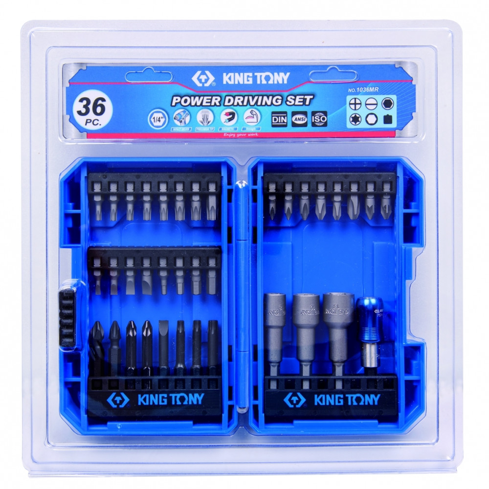 Набор вставок (бит) 1/4", PH, PZ, Hex, Torx, Slotted, 36 предметов KING TONY 1036MR