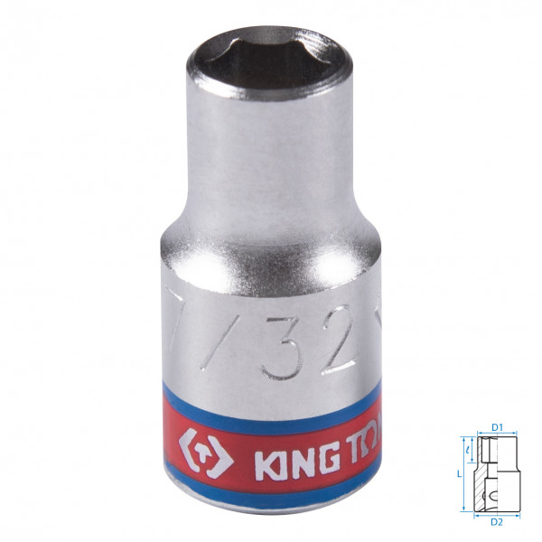 Головка торцевая стандартная шестигранная 1/4", 7/32", дюймовая KING TONY 233507S