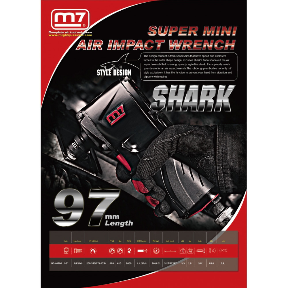 Гайковерт пневматический ударный 1/2", 610 Нм, укороченный MIGHTY SEVEN NC-4630Q
