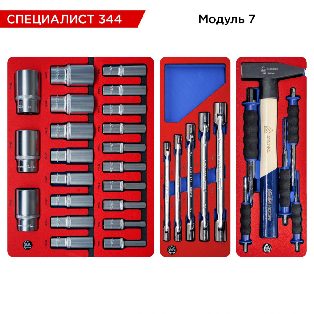 Набор инструментов 344 предмета, "СПЕЦИАЛИСТ 344", в синей тележке МАСТАК 50-07344B