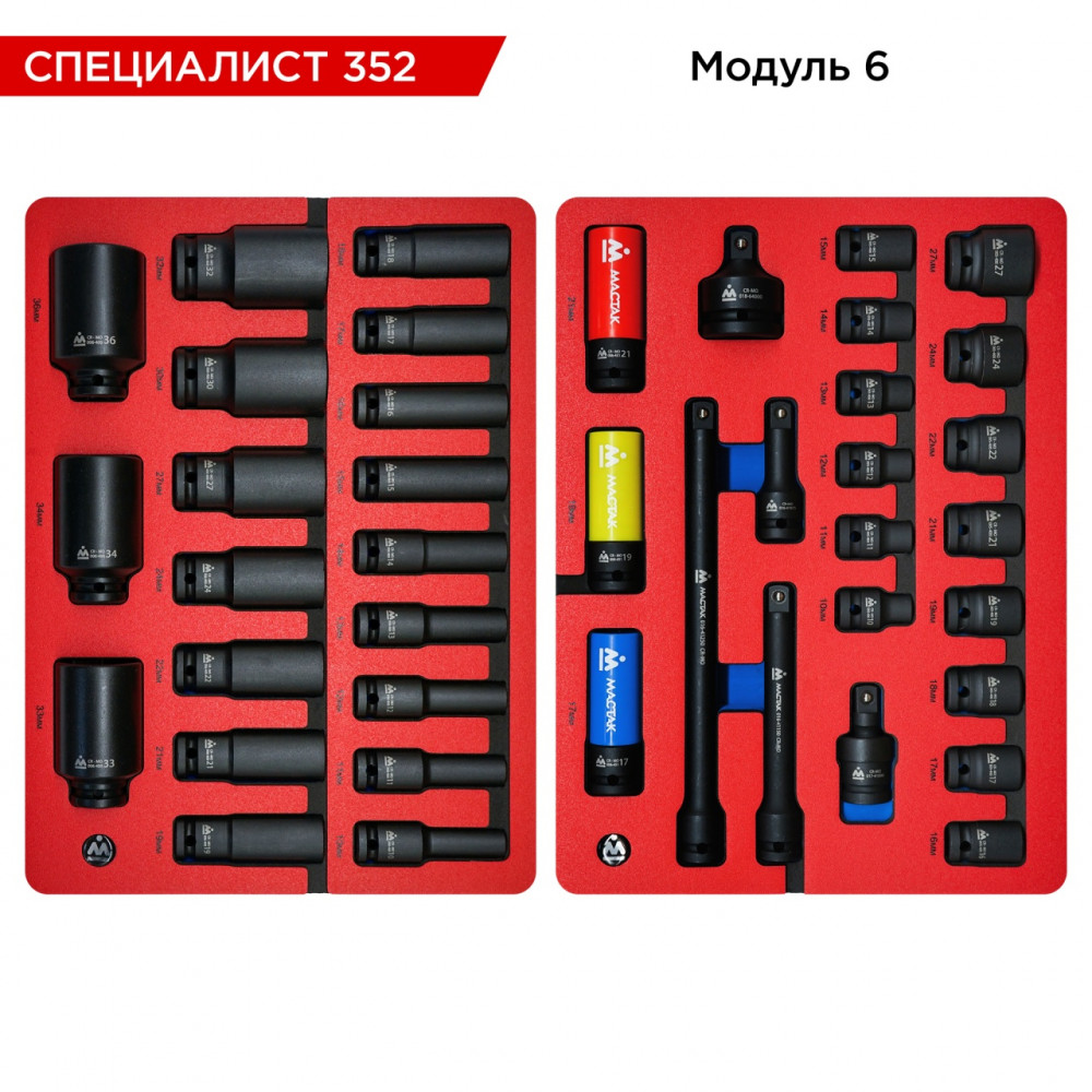 Набор инструментов 352 предмета, "СПЕЦИАЛИСТ 352", в синей тележке МАСТАК 50-07352B