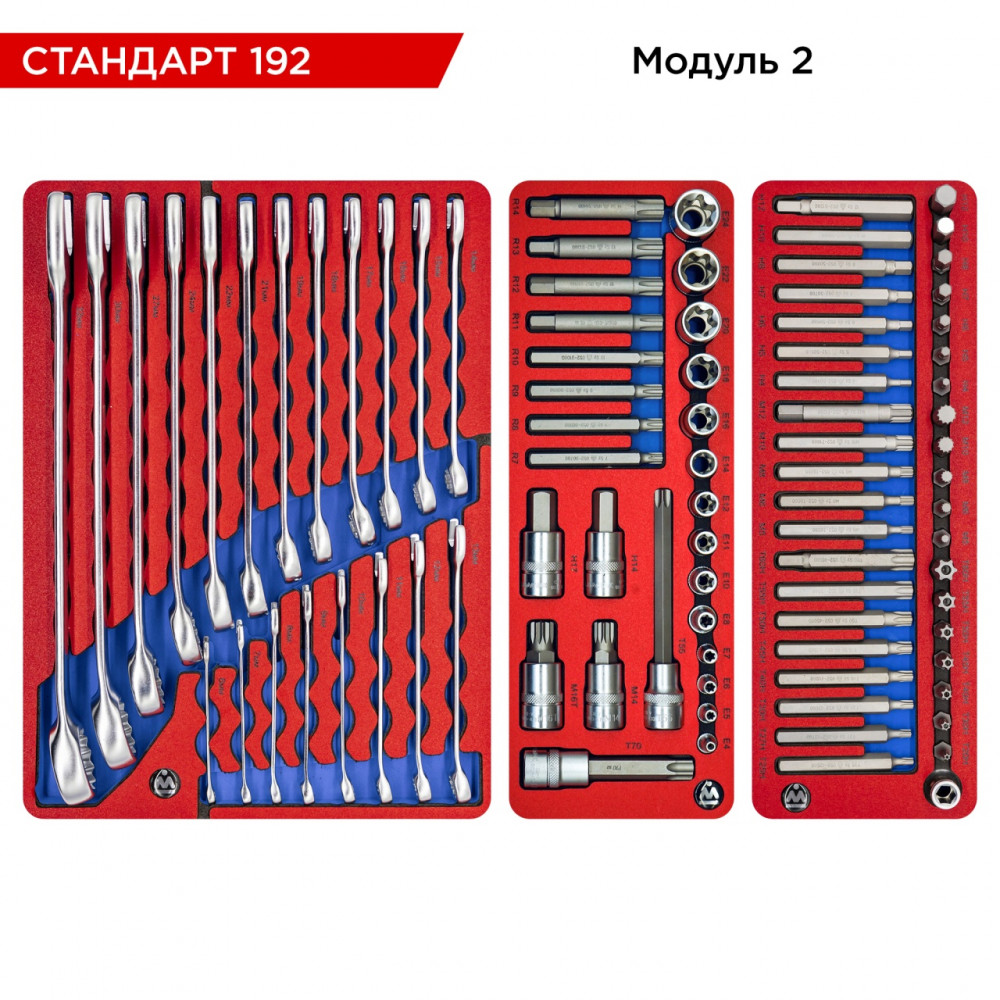 Набор инструментов 192 предмета, "СТАНДАРТ 192", для тележки, 10 ложементов МАСТАК 5-00192