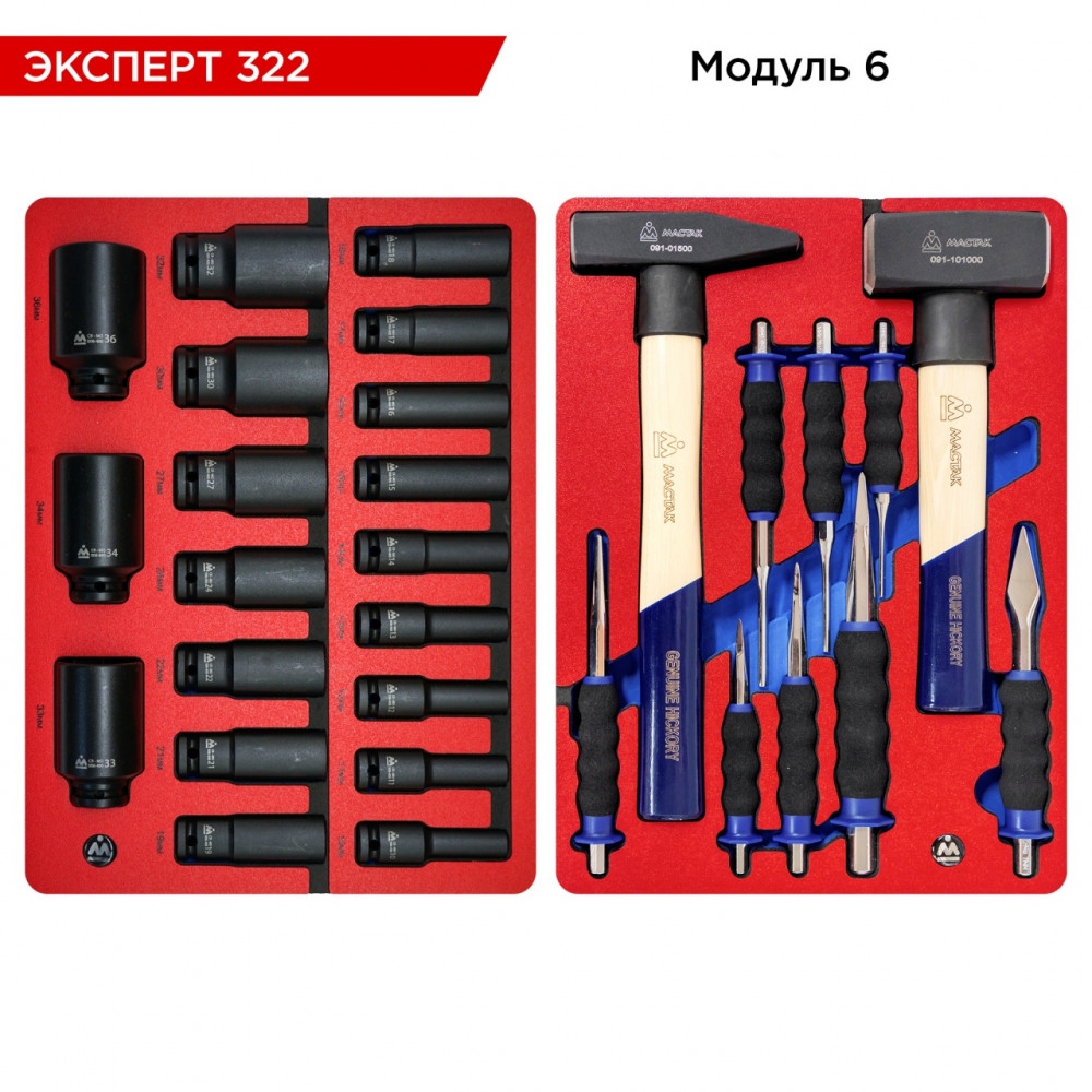 Набор инструментов 323 предмета, "ЭКСПЕРТ 322", для тележки, 16 ложементов МАСТАК 5-00322