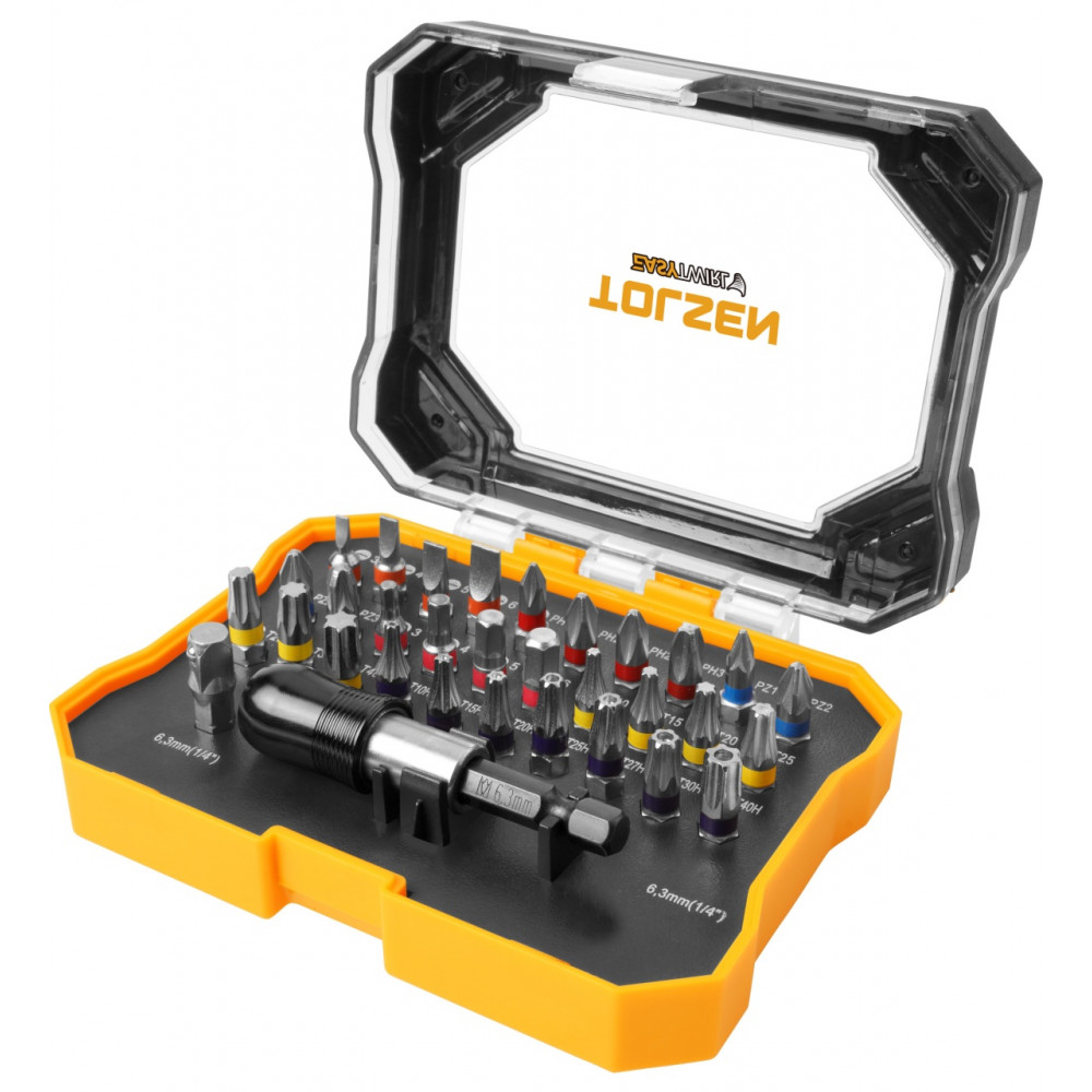 Набор вставок (бит) 1/4", PH, PZ, Hex, Torx, Slotted, TorxTR, Square, 32 предмета TOLSEN TT20377