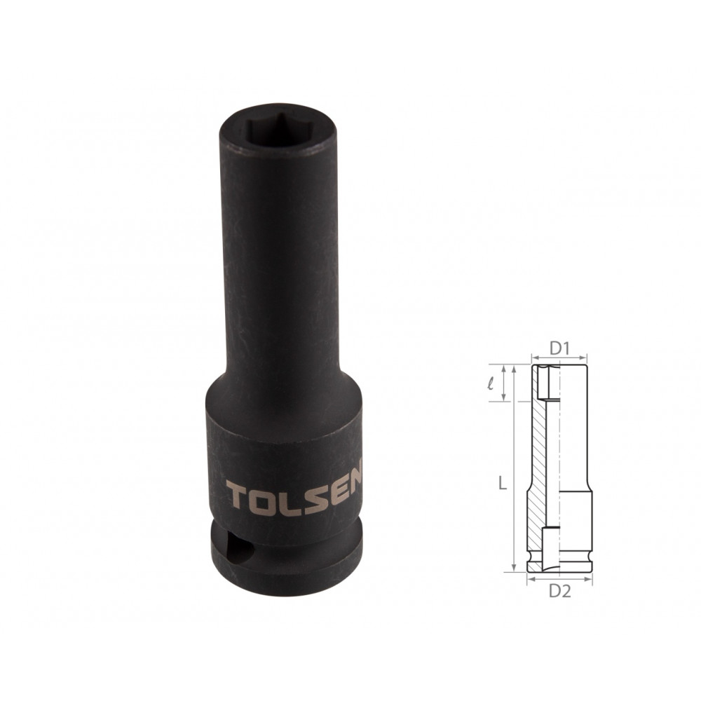 Головка торцевая ударная глубокая шестигранная 1/2", 8 мм TOLSEN TT18258