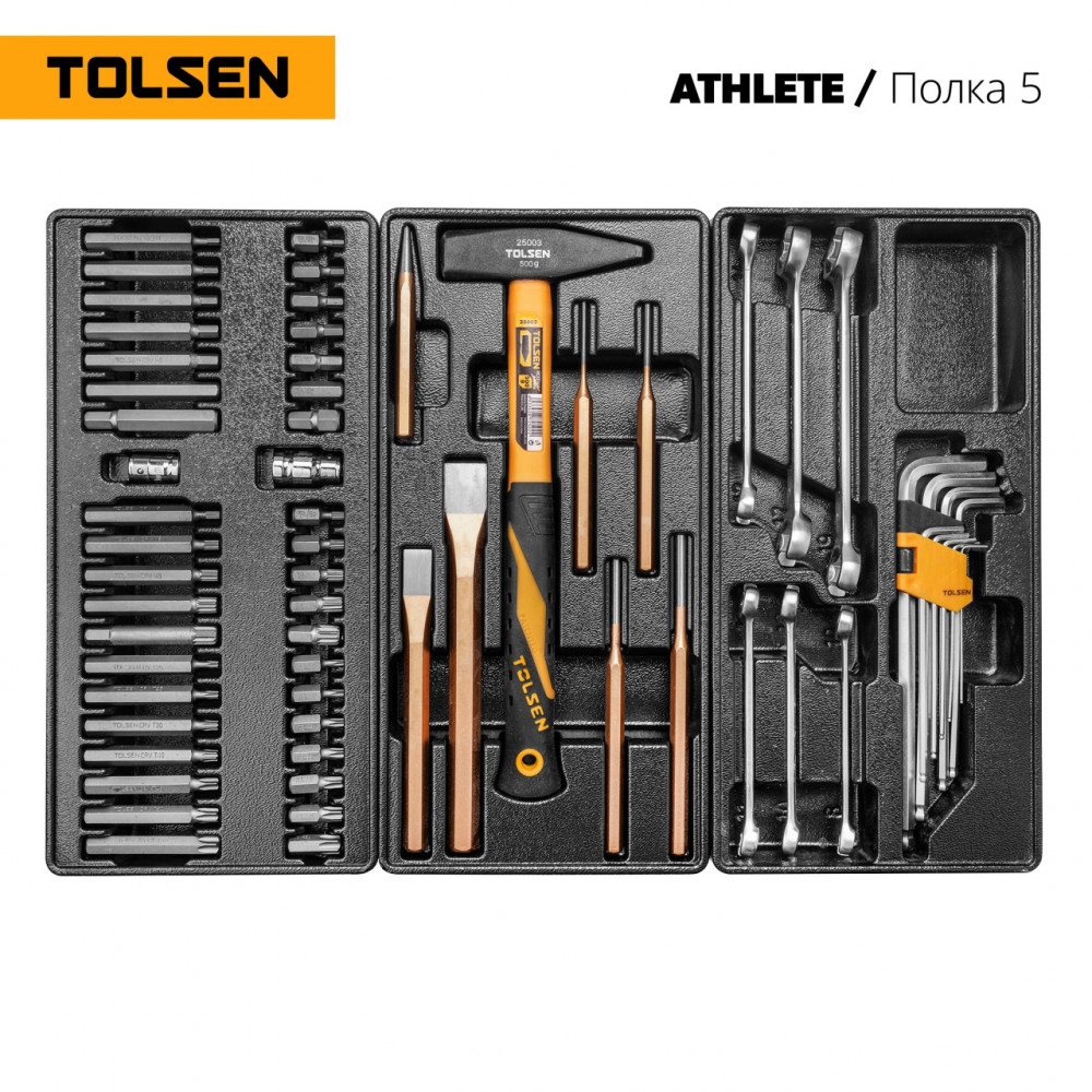 Набор инструментов 189 предметов, "ATHLETE", для тележки, 15 ложементов TOLSEN TT85412-189