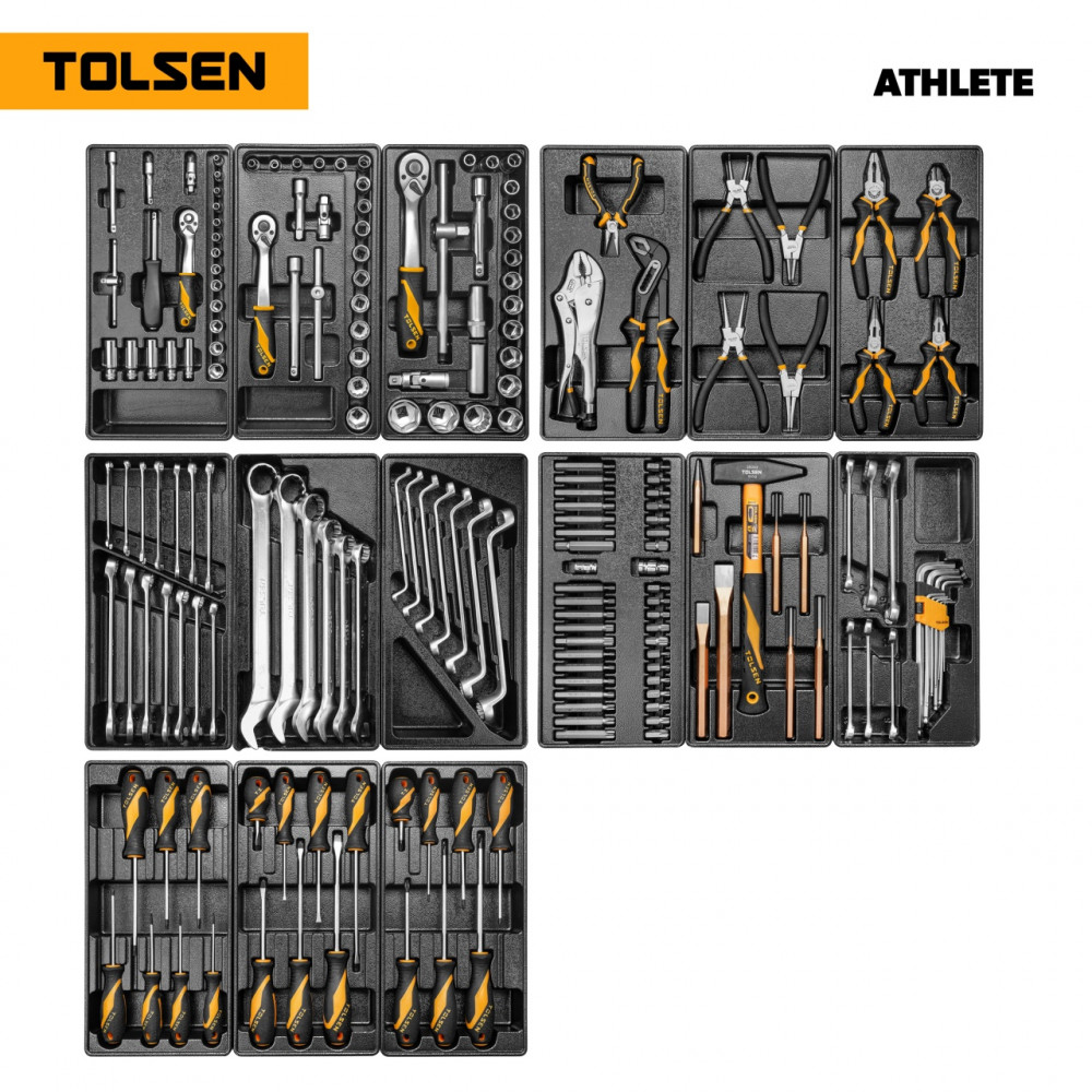 Набор инструментов 189 предметов, "ATHLETE", для тележки, 15 ложементов TOLSEN TT85412-189