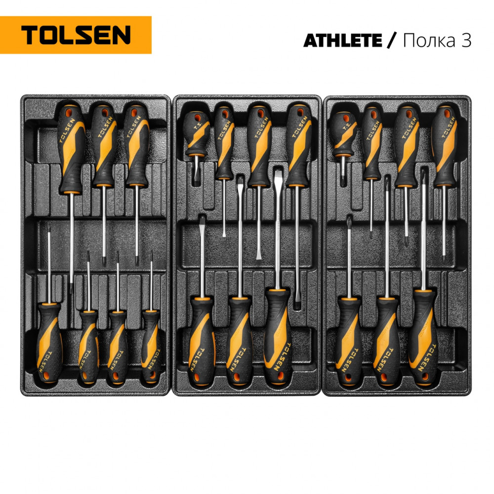 Набор инструментов 189 предметов, "ATHLETE", для тележки, 15 ложементов TOLSEN TT85412-189